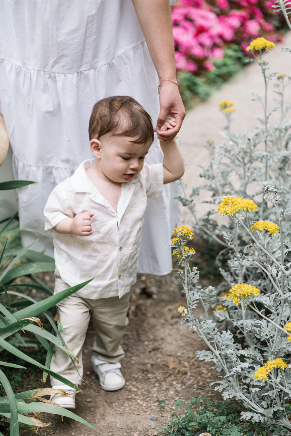 baby walks through garden in arles france