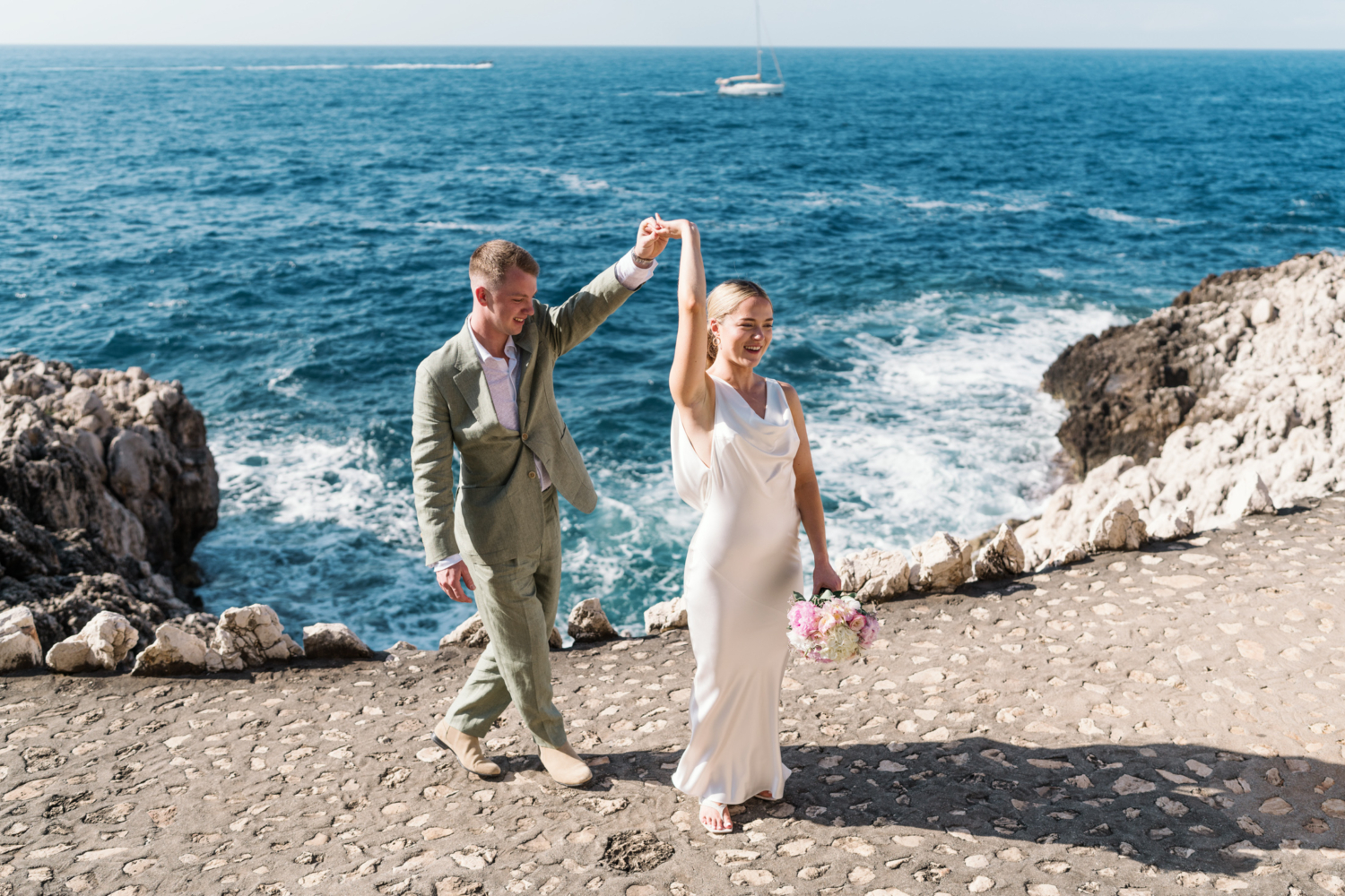 bride and groom dance in saint jean cap ferrat france