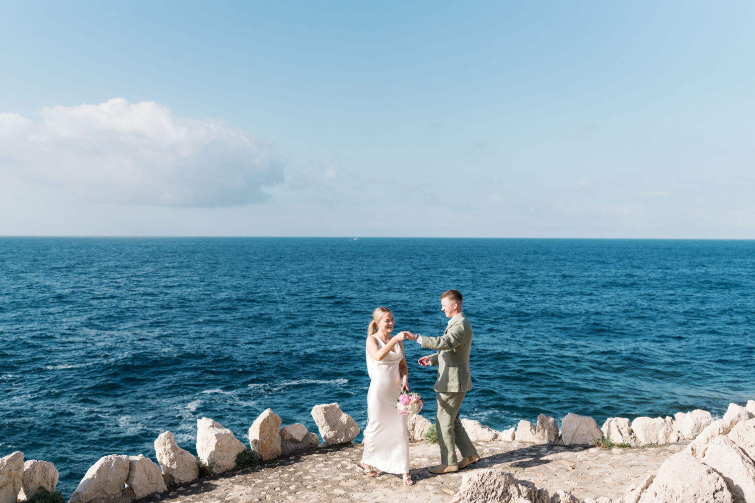 bride and groom dance on the french riviera