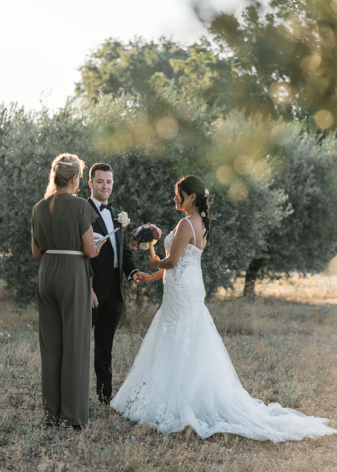 wedding ceremony in olive groves in gordes france