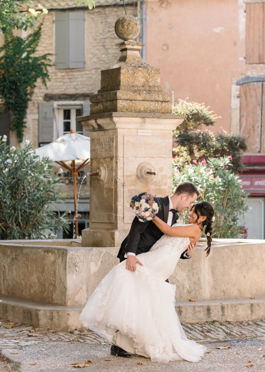 bride and groom dance in gordes provence france