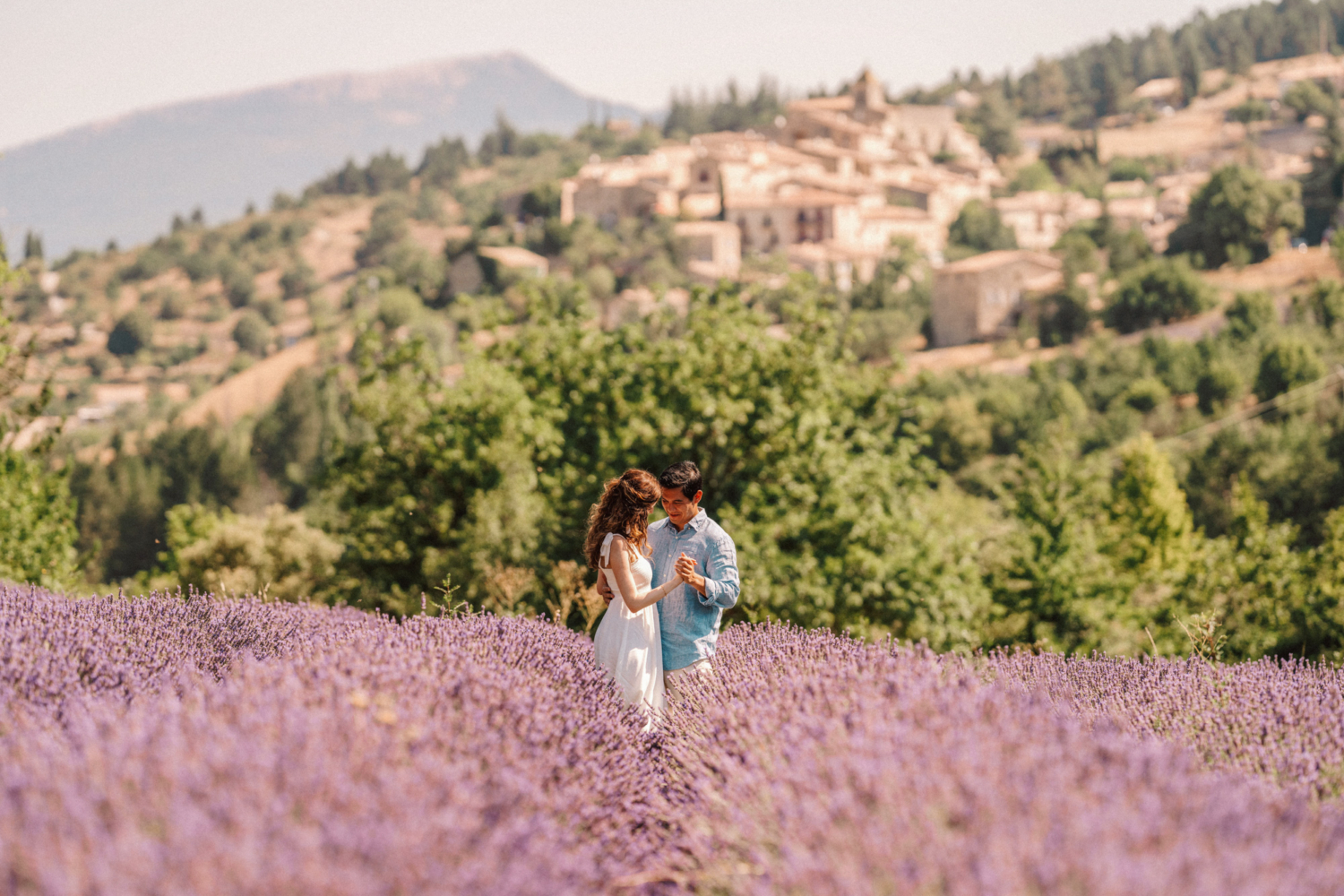 couple dance in lavender field
