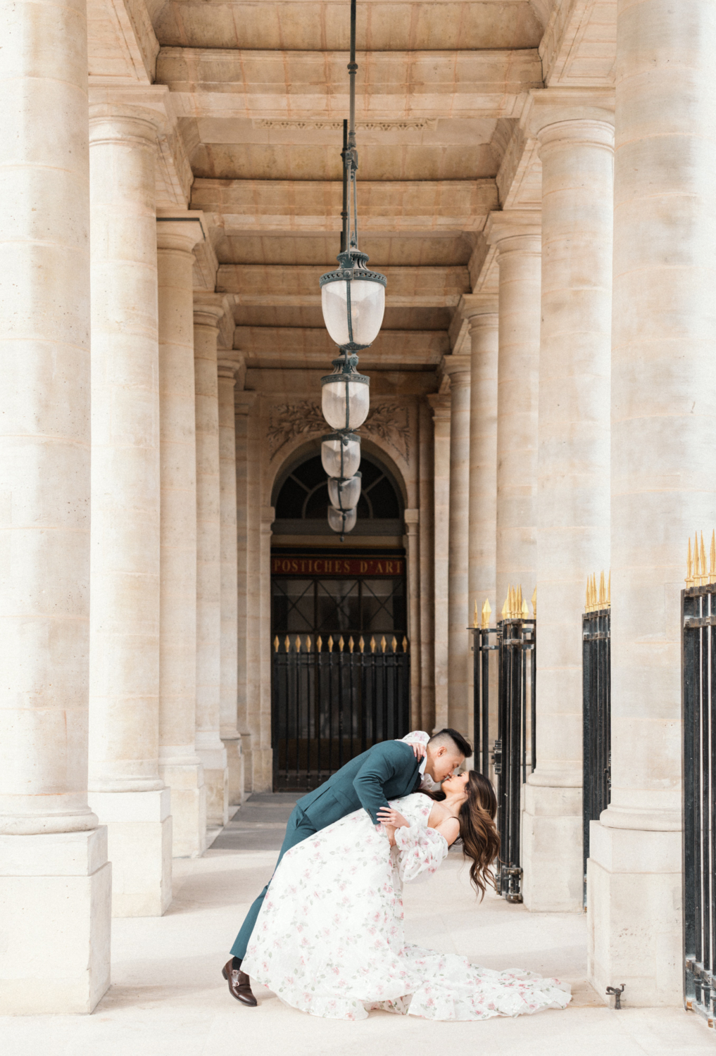 asian couple dance at palais royal in paris france