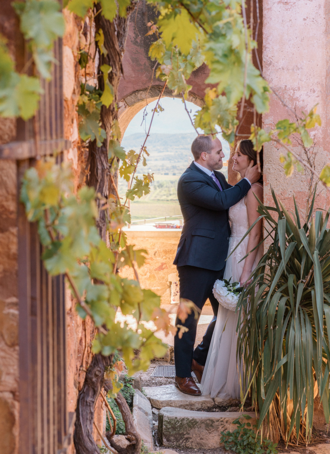 newlyweds embrace in roussillon france