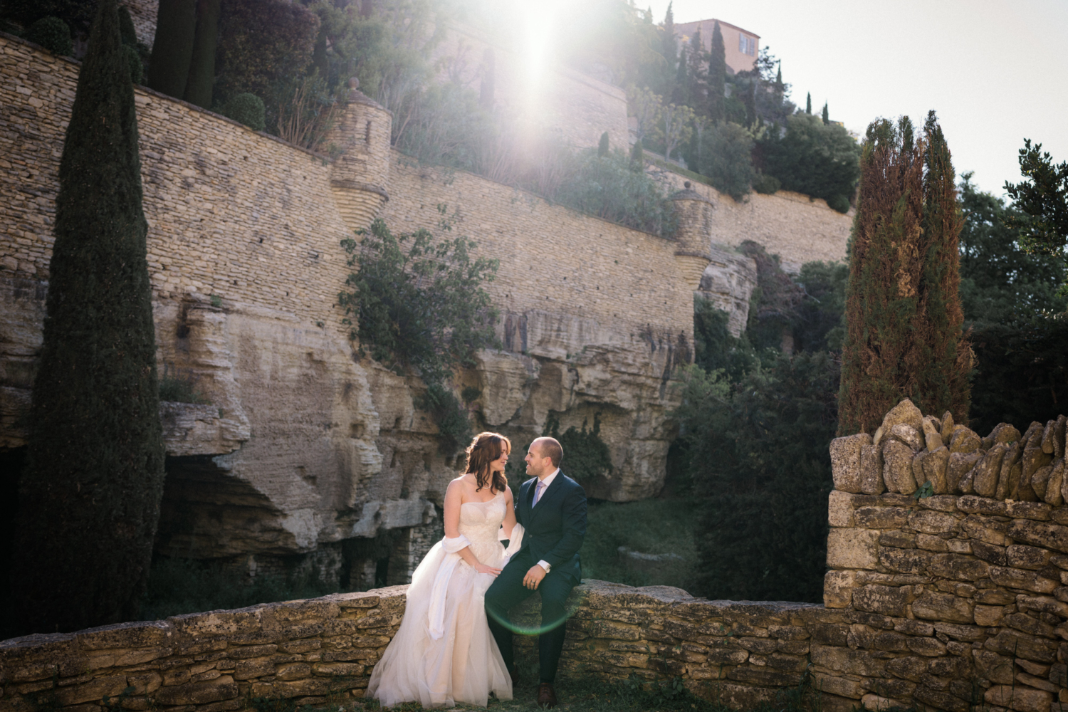 newlyweds after their elopement in gordes france