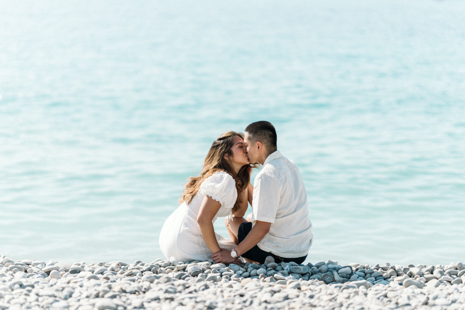 beautiful couple kiss on beach in nice france