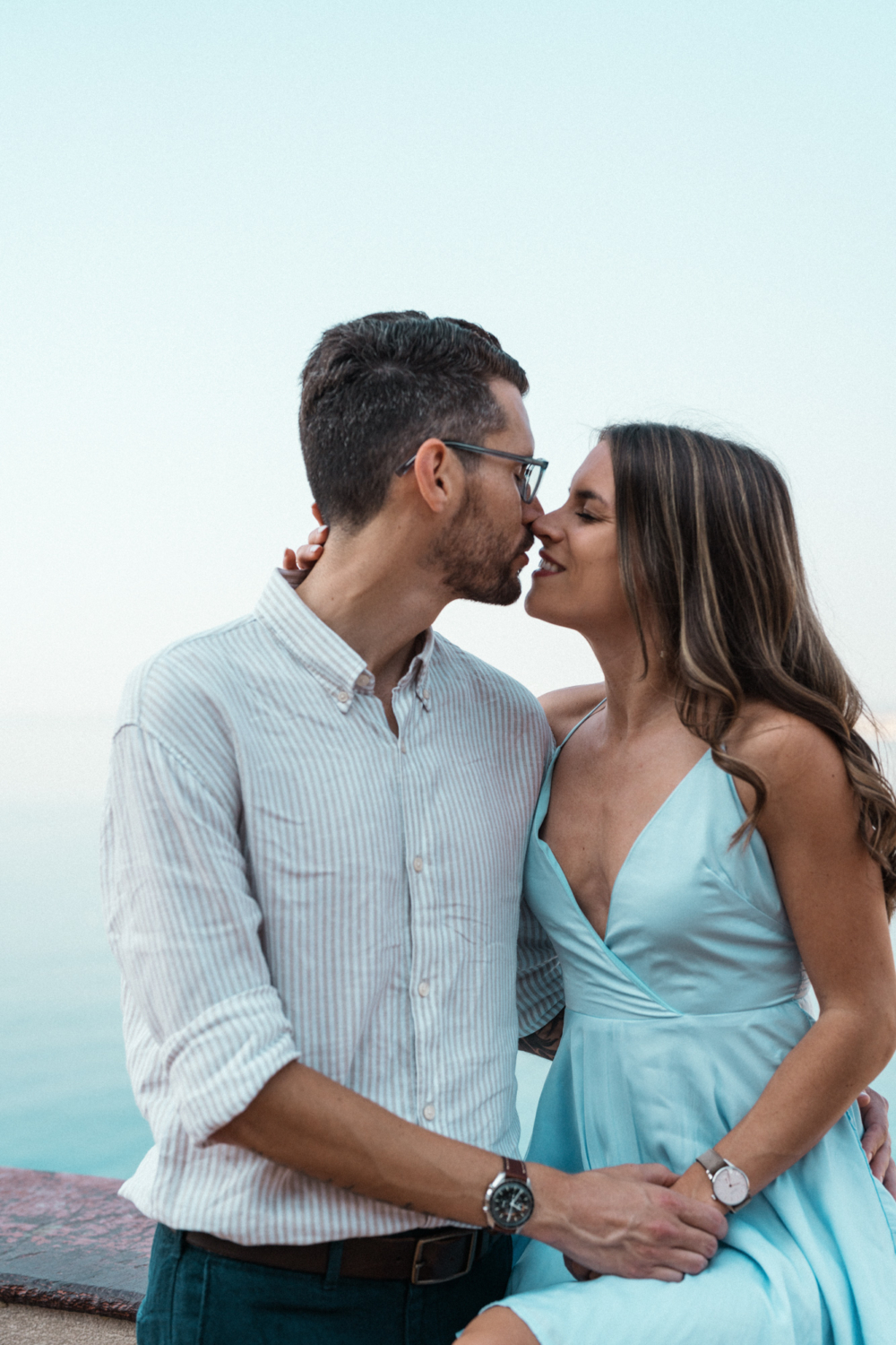 cute couple kiss on beach in nice france