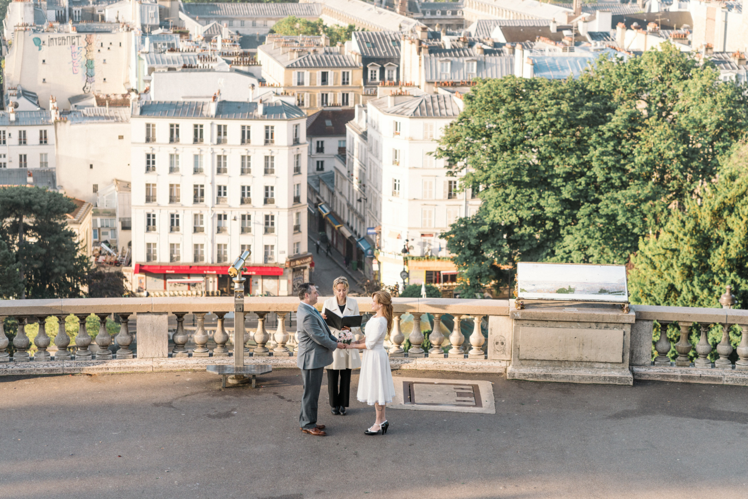 couple get married in paris with amazing view