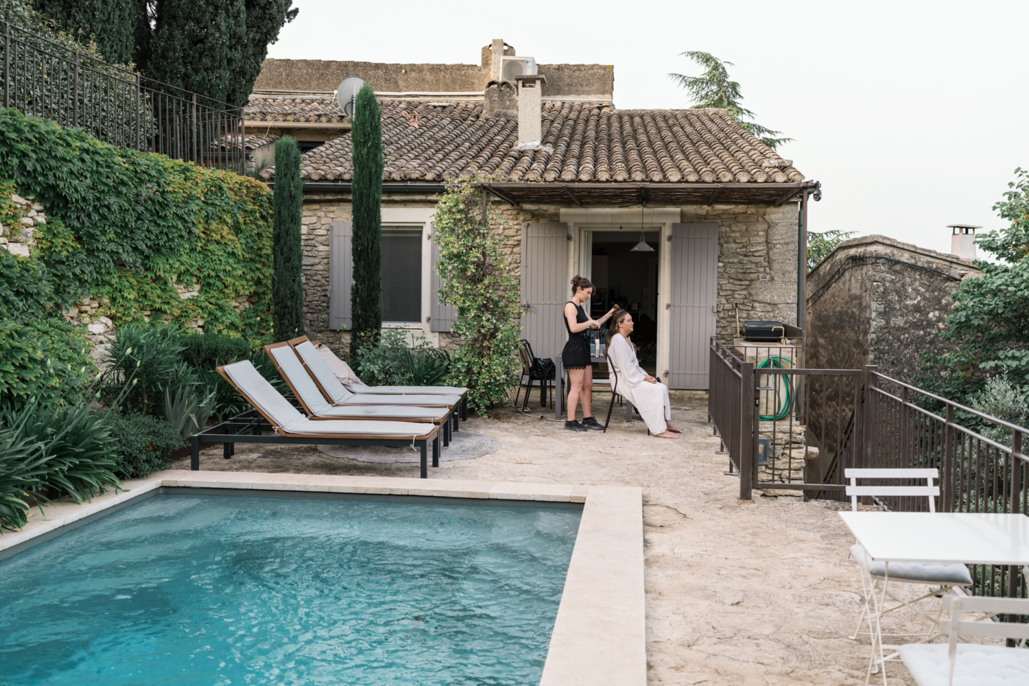 bride gets ready at house in gordes france