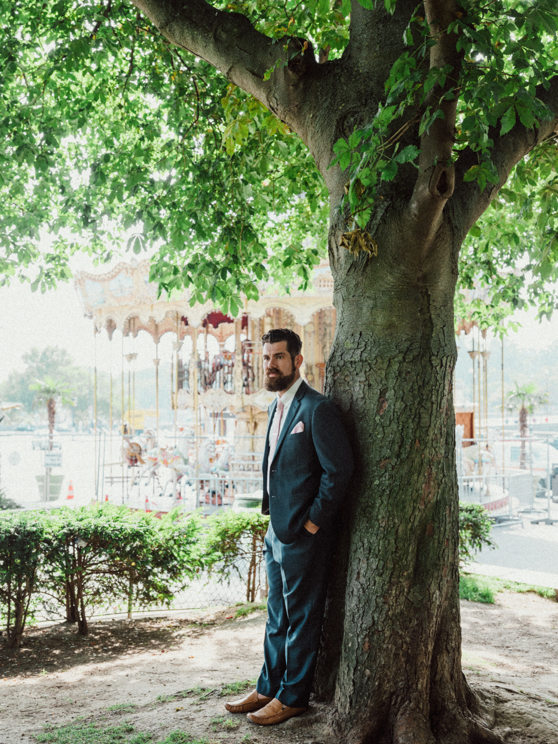 groom waits for bride to arrive in paris