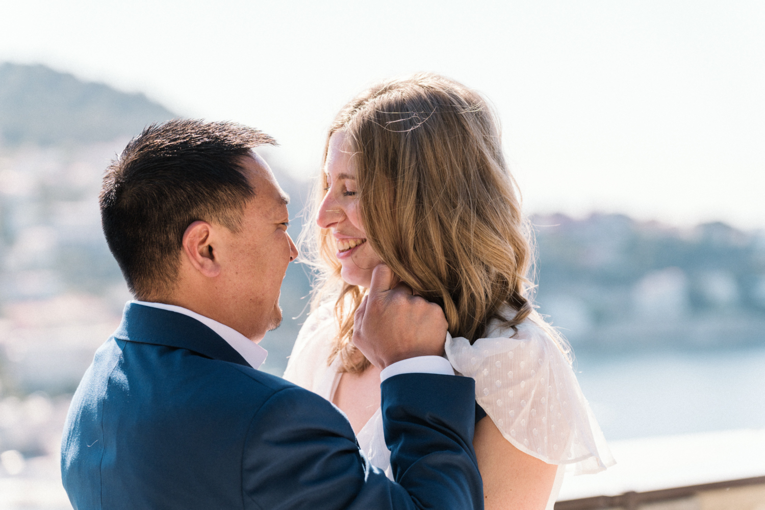 happy couple after engagement in nice, france