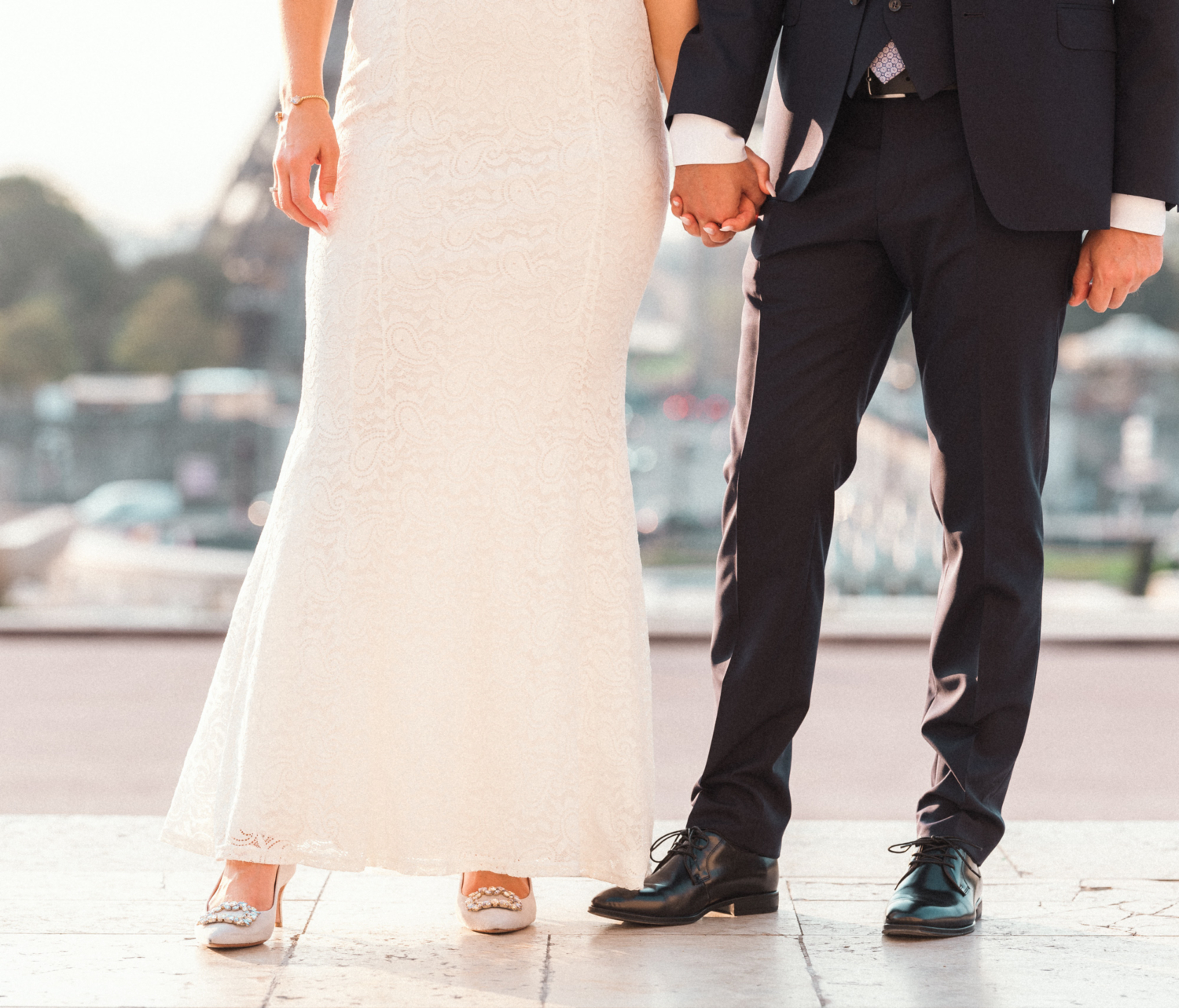 bride and groom shoes on their wedding day in paris