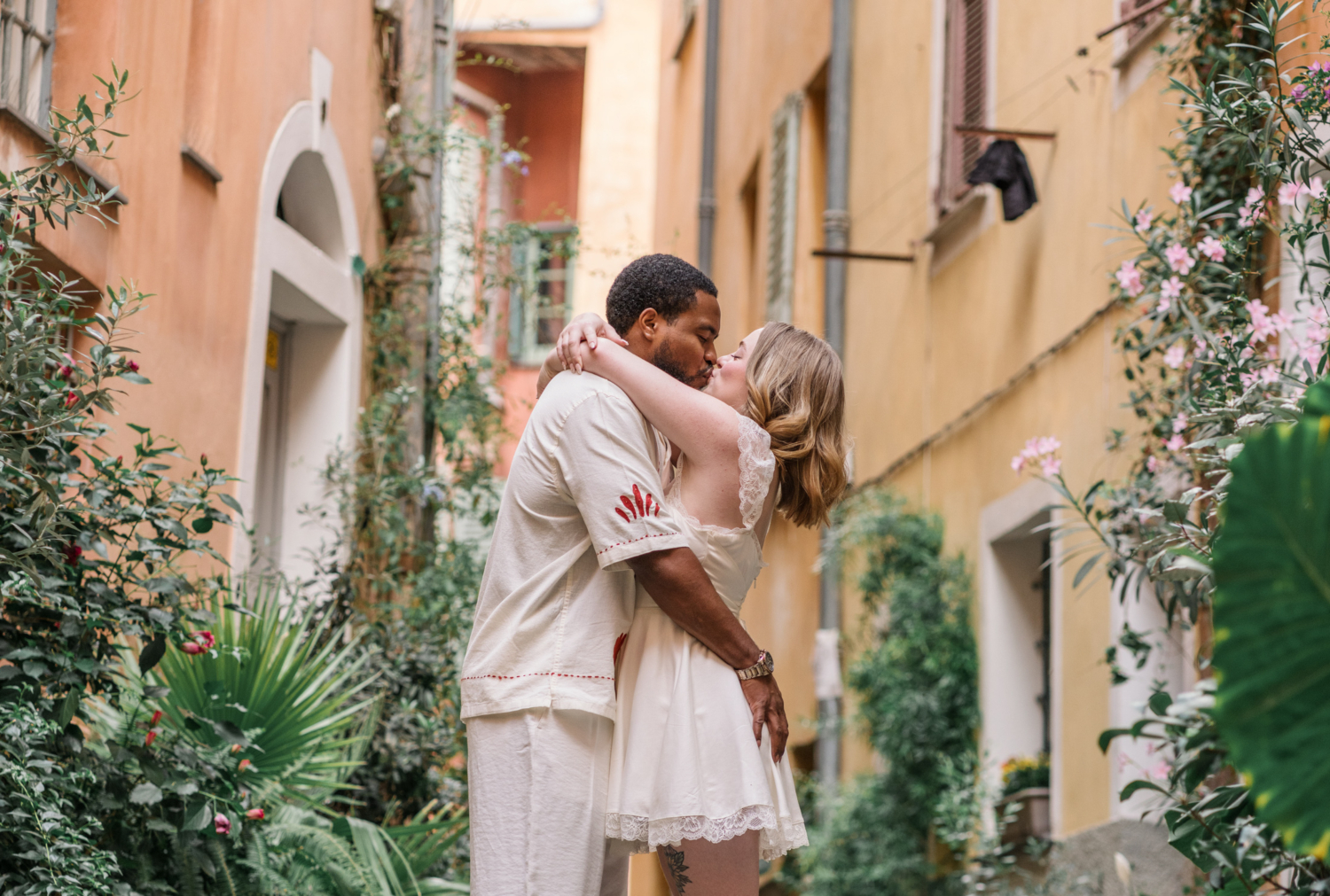 newlyweds kiss passionately in old nice france