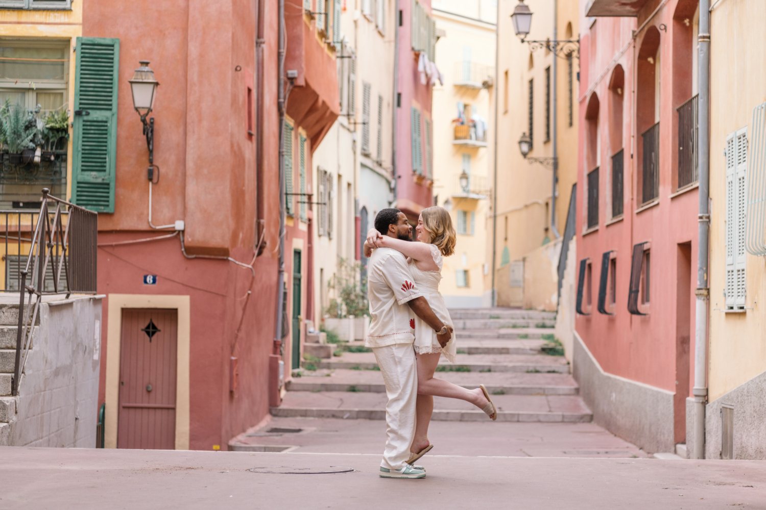 newlywed couple dance on the streets of old nice france