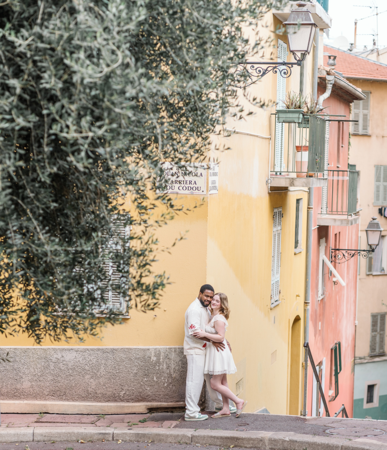 cute couple cheek to cheek in nice france