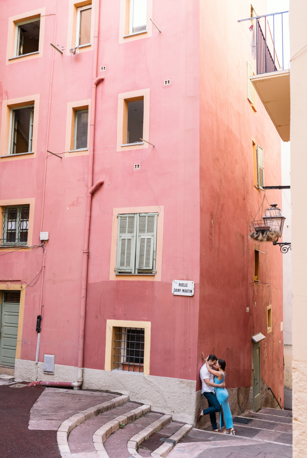 newlyweds embrace tenderly in the old town of nice france