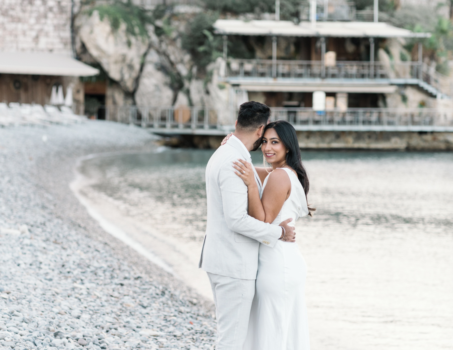 beautiful indian american woman poses during engagement photo session in nice france