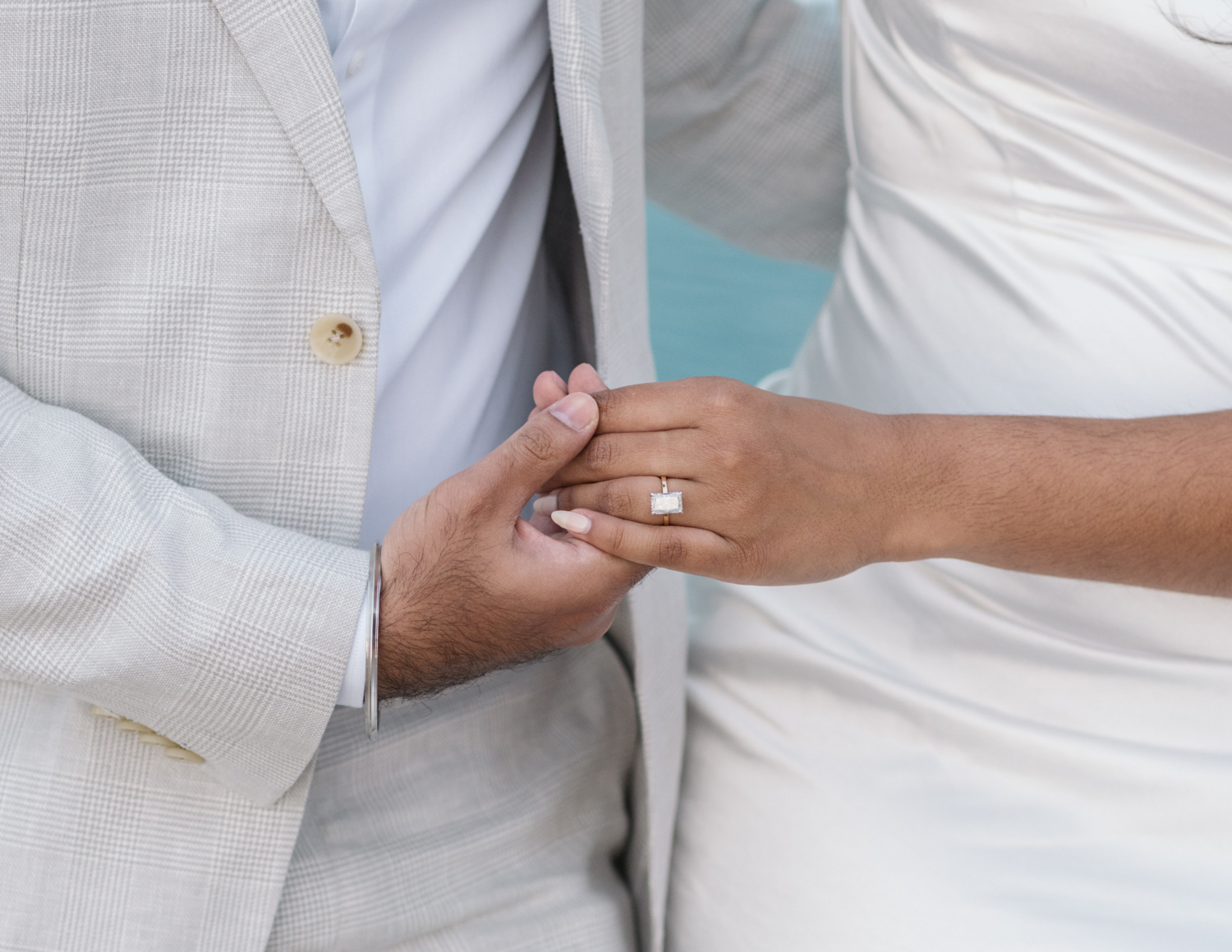 engaged couple hold hands with engagement ring in nice france