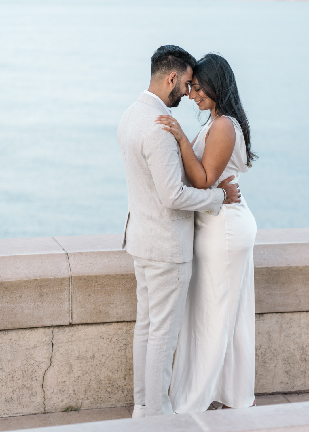 gorgeous engagement session for indian american couple in nice france with view of sea