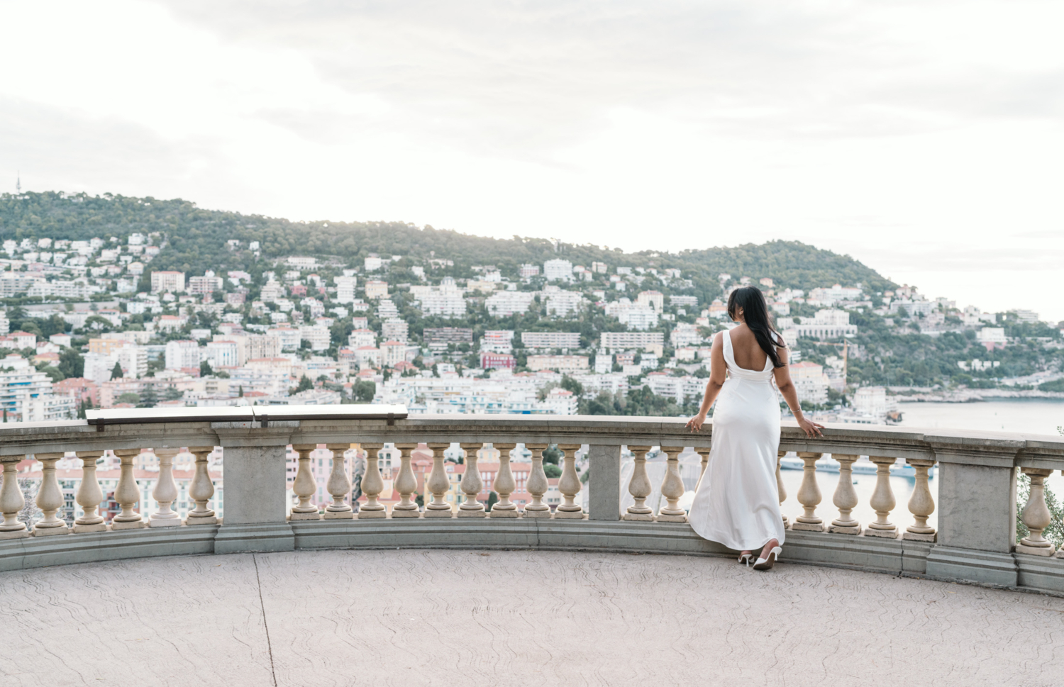 bride to be poses in beautiful nice france