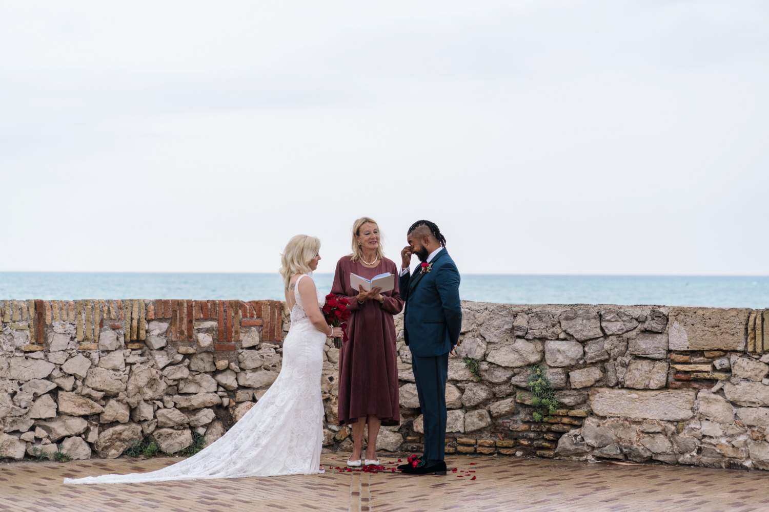 groom start to cry during elopement ceremony in antibes france