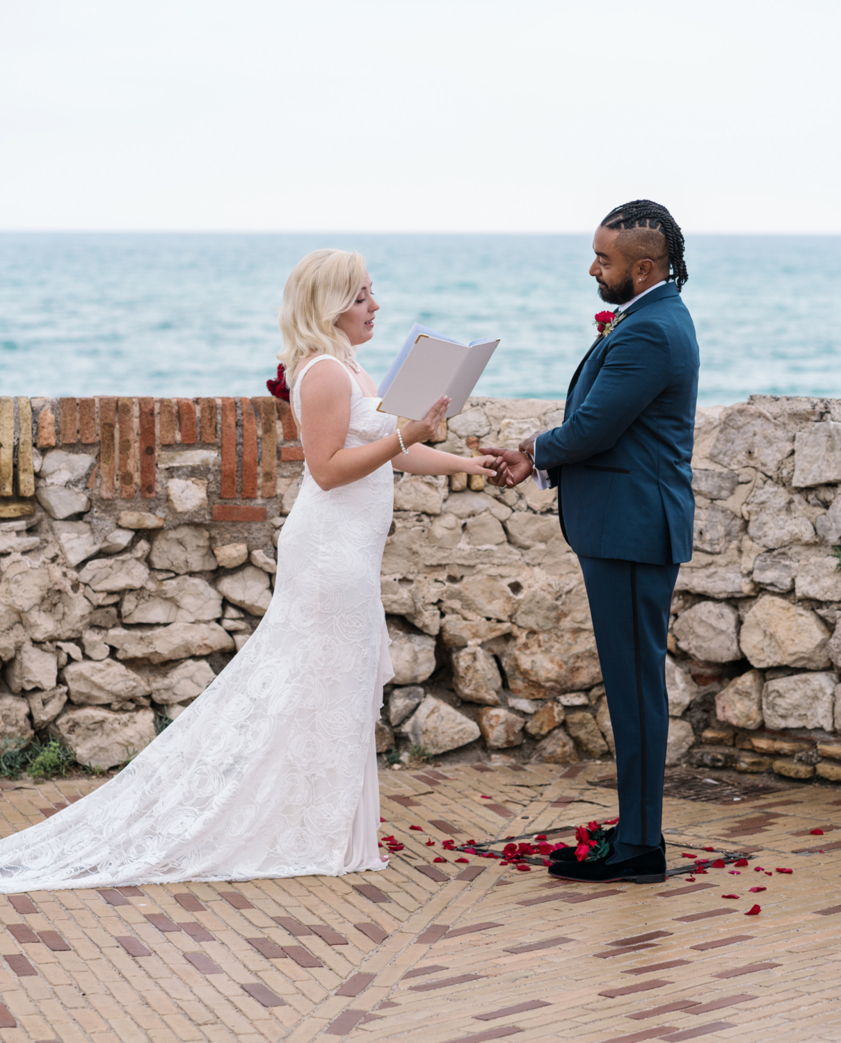 bride reads her vows to groom at elopement ceremony in antibes france