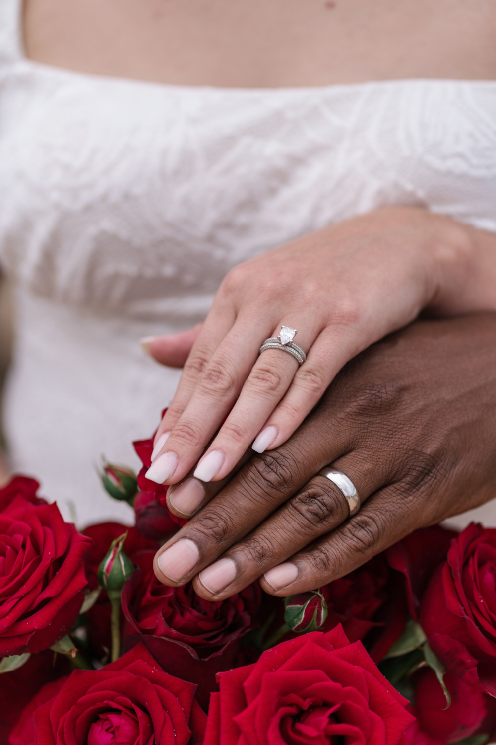 newlyweds show off wedding rings in antibes france