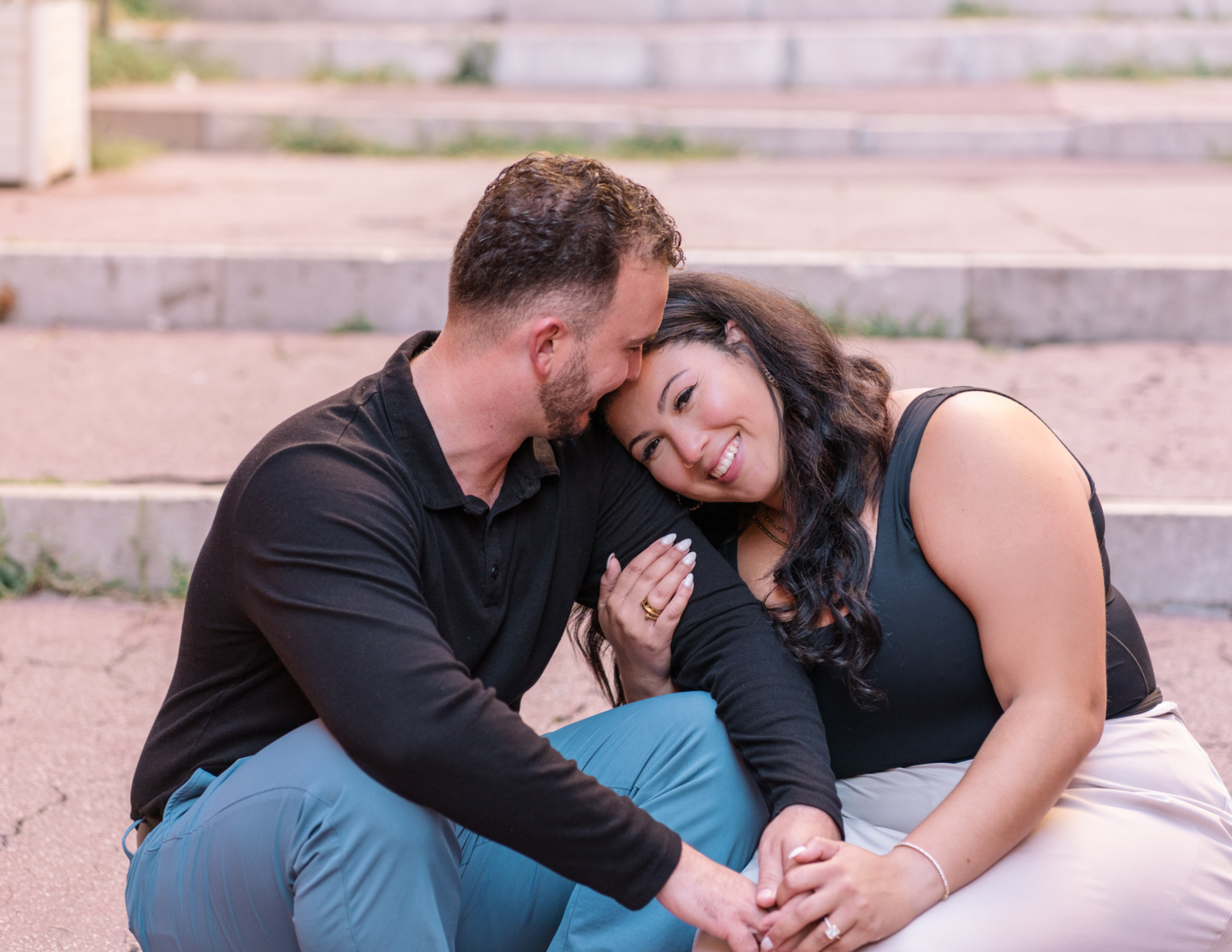 cute couple pose after their engagement in nice france