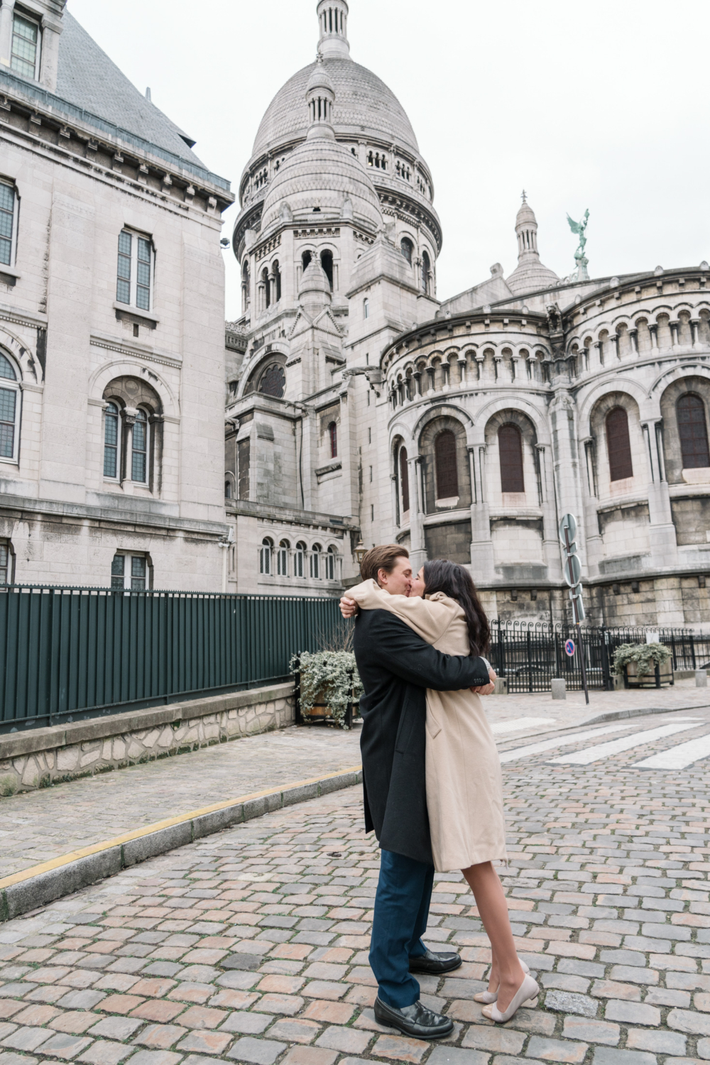 newly engaged couple just after proposal in paris france