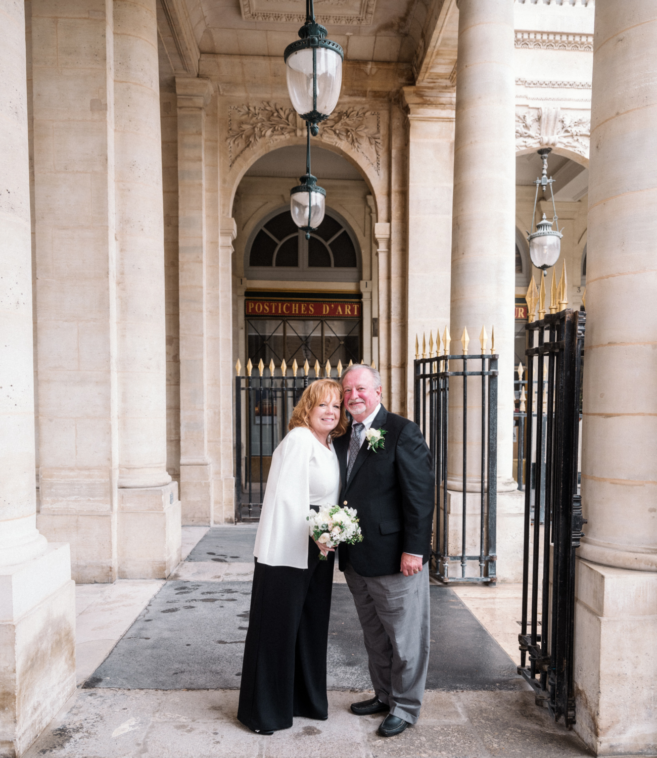 mature newlywed couple smile on their wedding day in paris