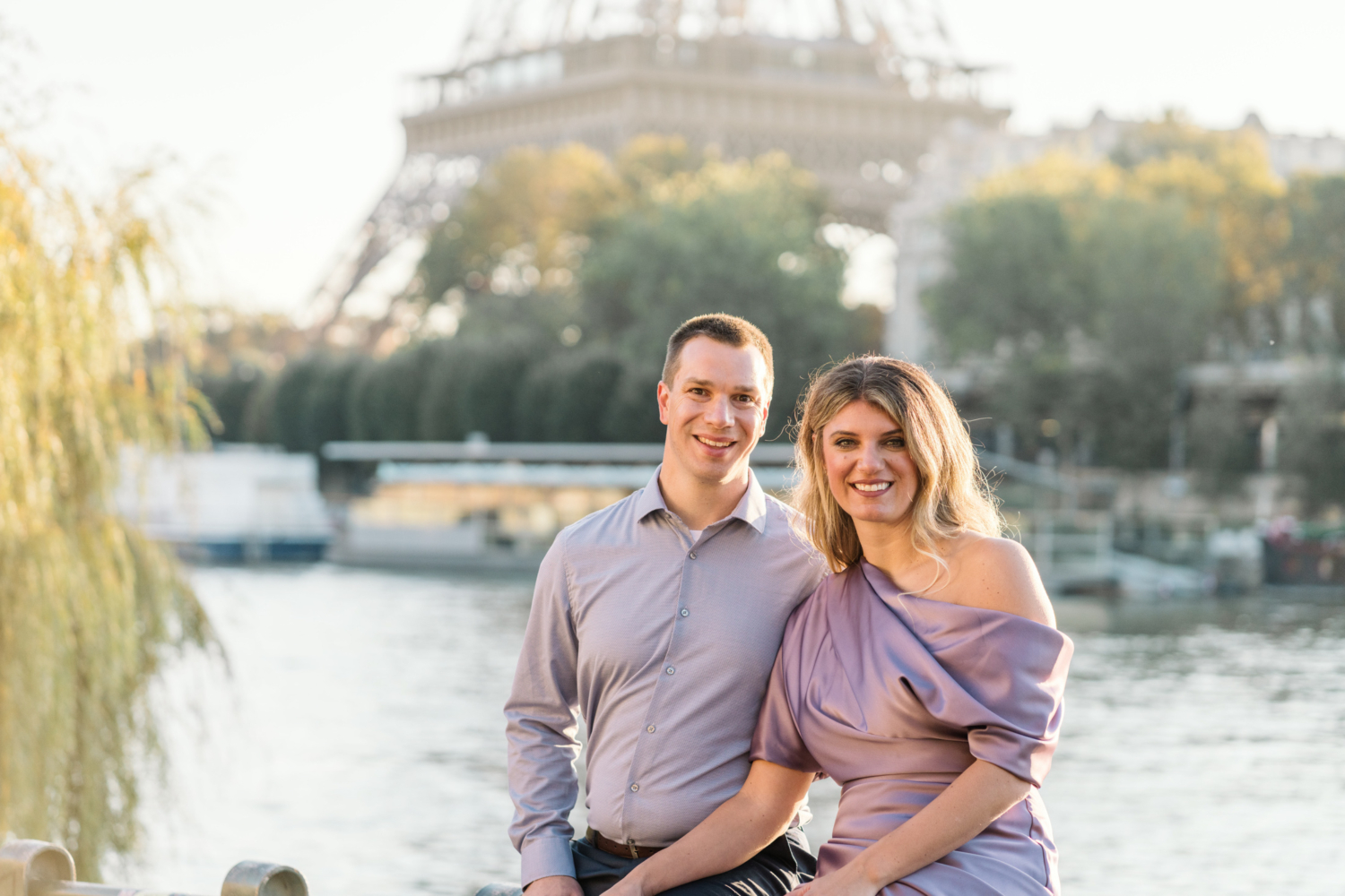 happy couple celebrate wedding anniversary in paris with view of eiffel tower