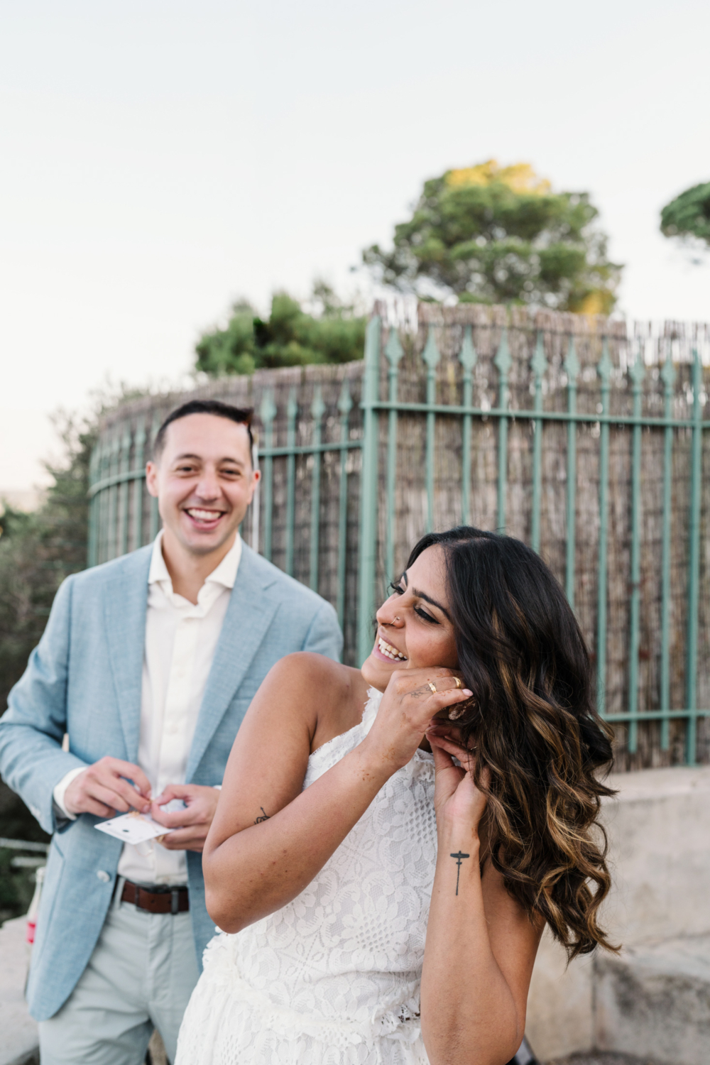 bride and groom get ready for the elopement in saint jean cap ferrat france on the french riviera