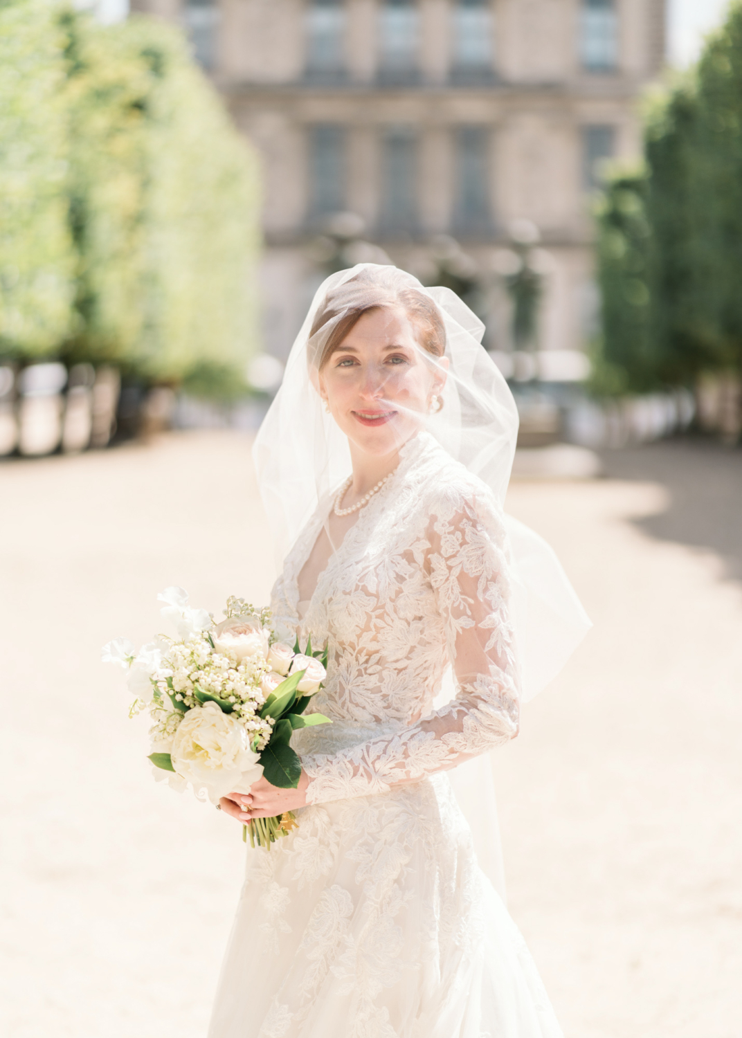 bride wearing blusher in paris