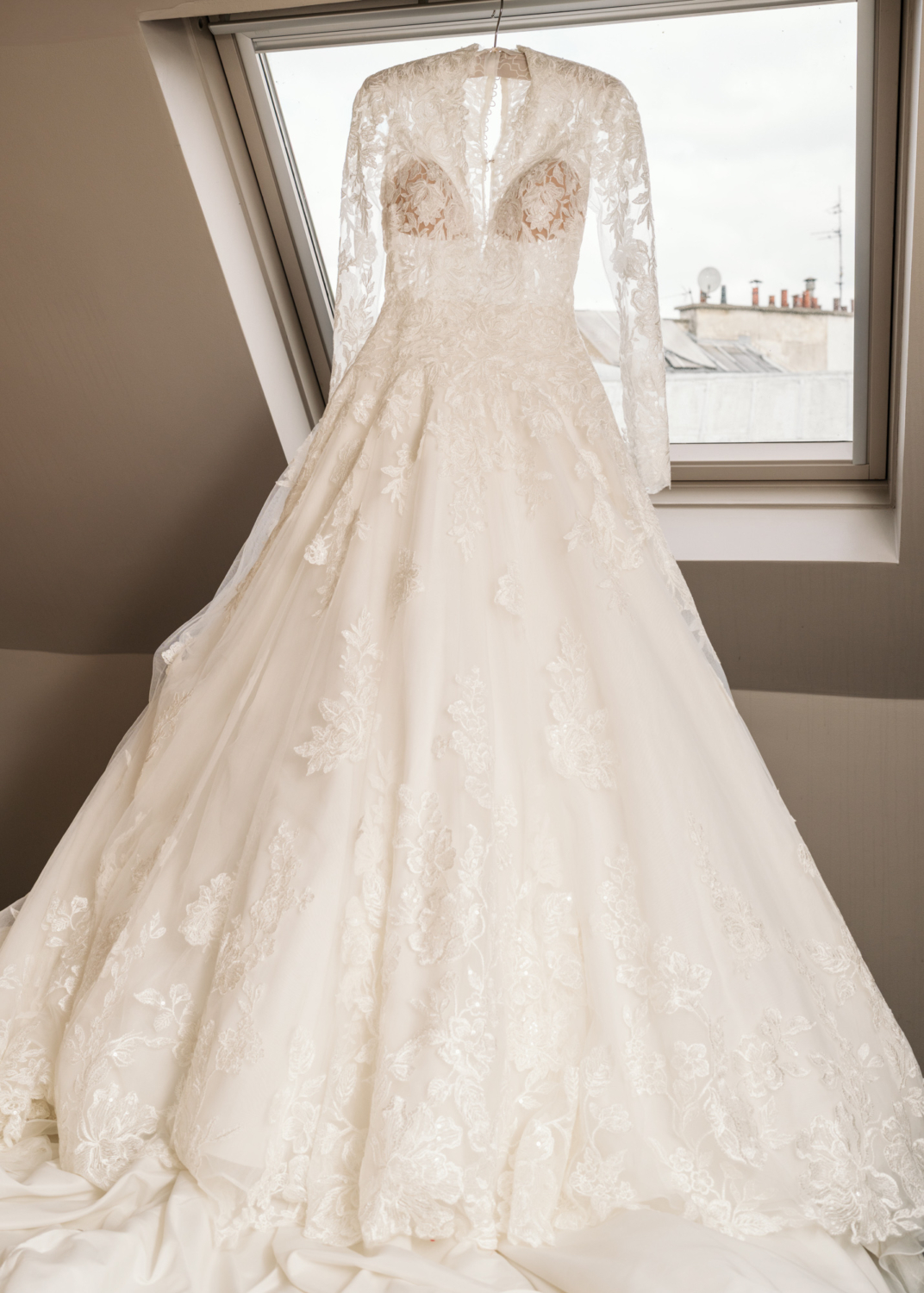 bridal gown ready for wedding in paris