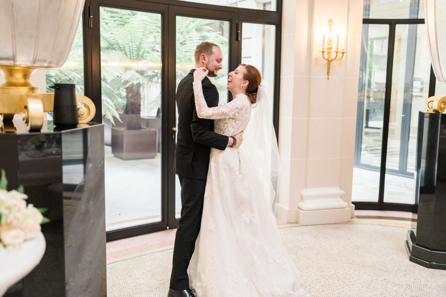 bride and groom dance on their wedding day at peninsula hotel paris