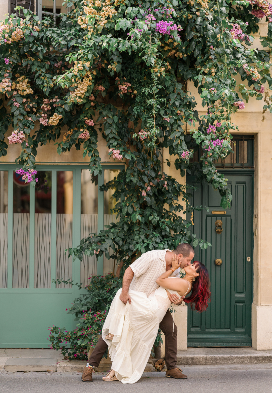 married couple dip and kiss in arles france