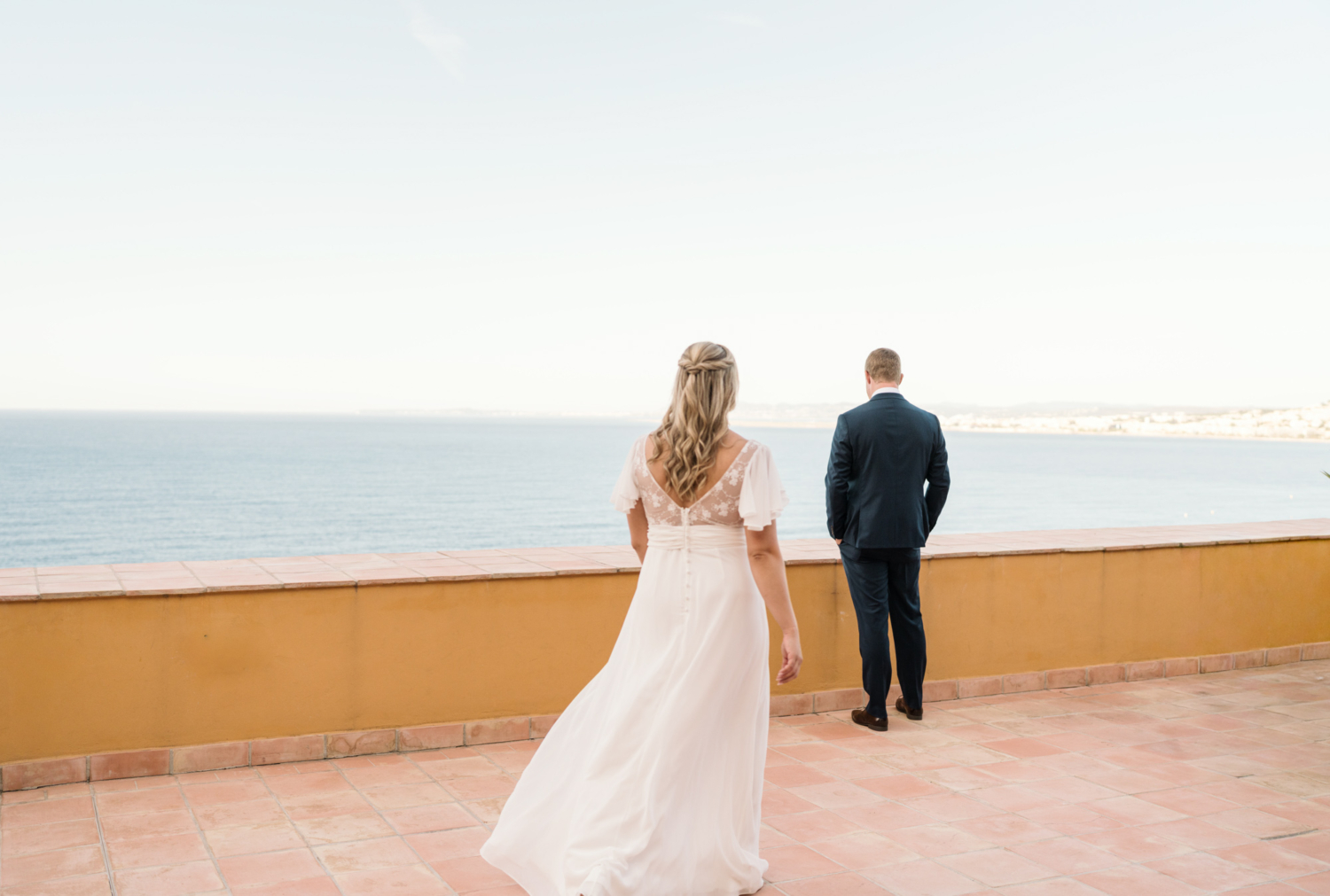 bride walks to groom at first look in nice france