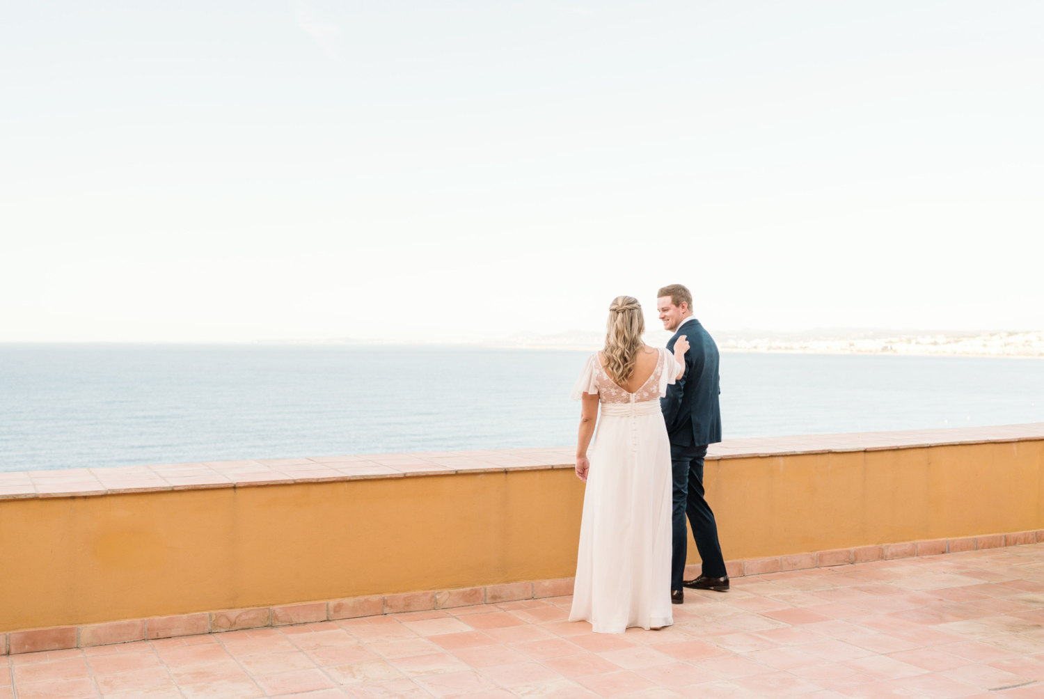 bride and groom first look in nice france