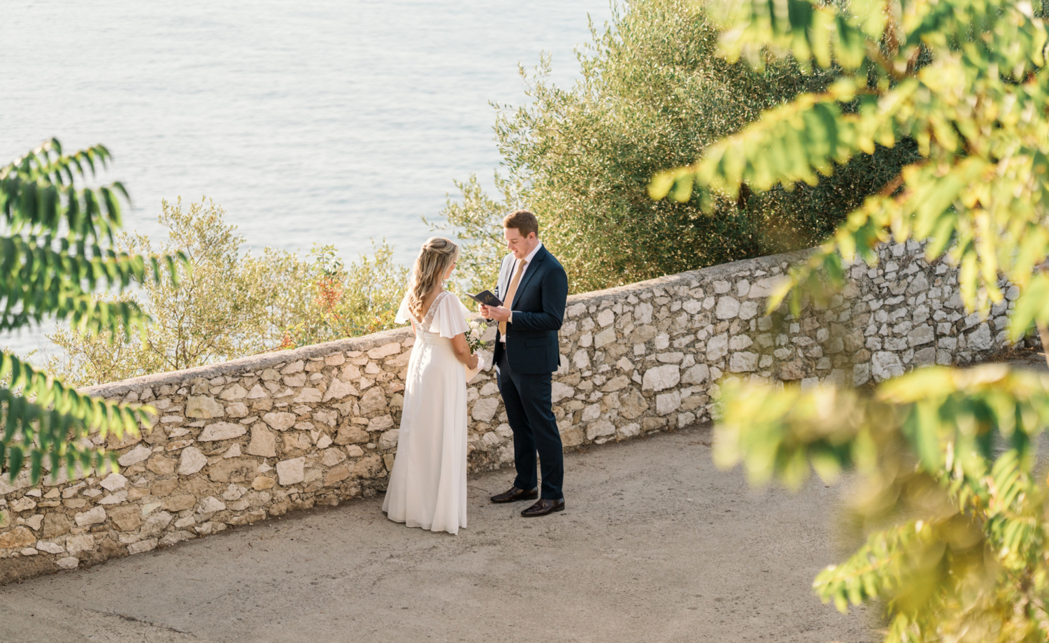 bride and groom say their vows to each other in nice france