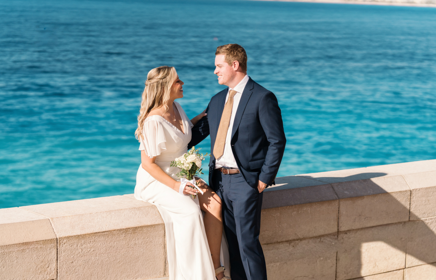 bride and groom have a laugh in nice france