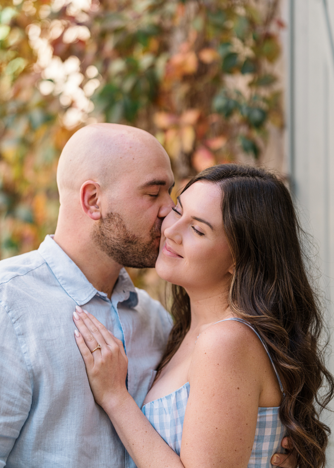 engaged couple embrace in autumn in arles france