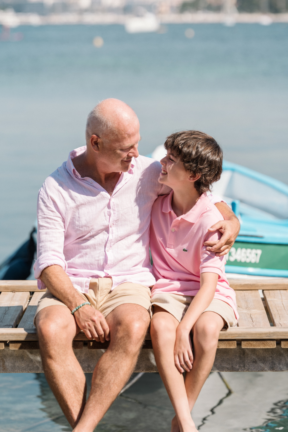 father and son share a laugh in antibes france