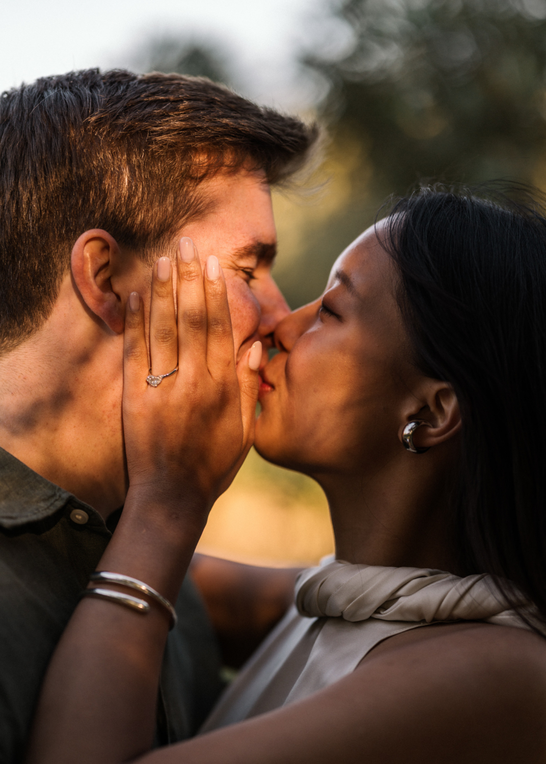 newly engaged couple kiss in the sunshine in provence france