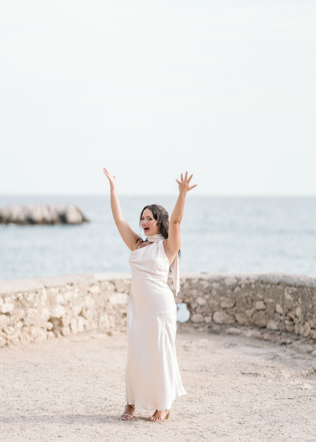 happy woman after her engagement in nice france