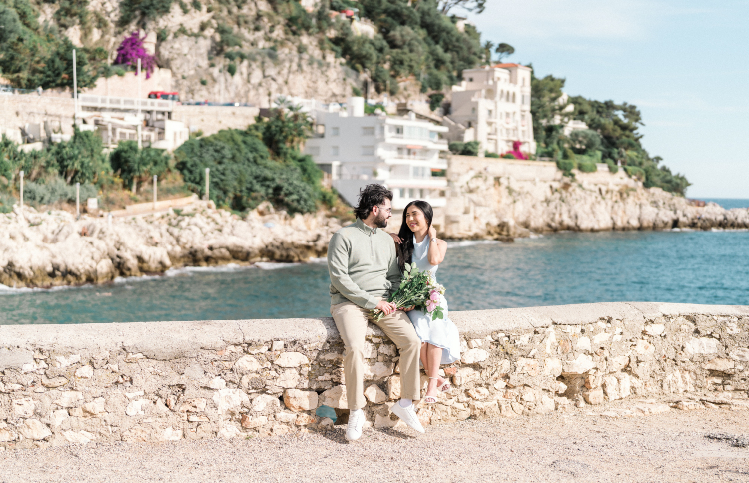 happy couple in nice france on coco beach