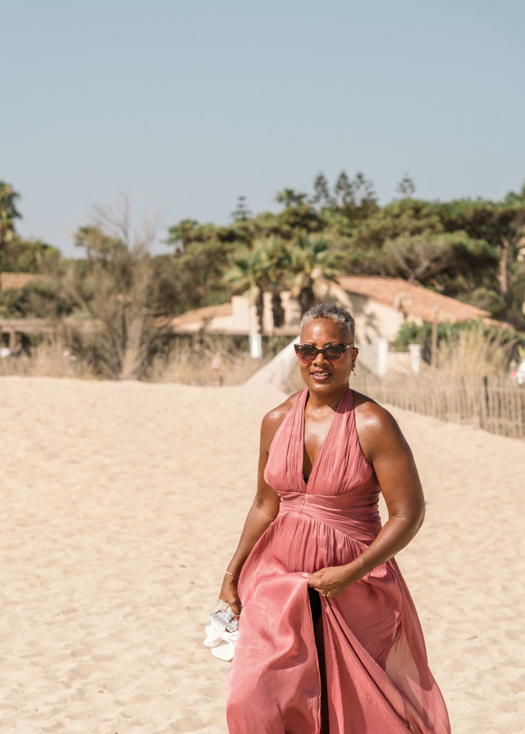 mother of bride arrives to ceremony in saint tropez